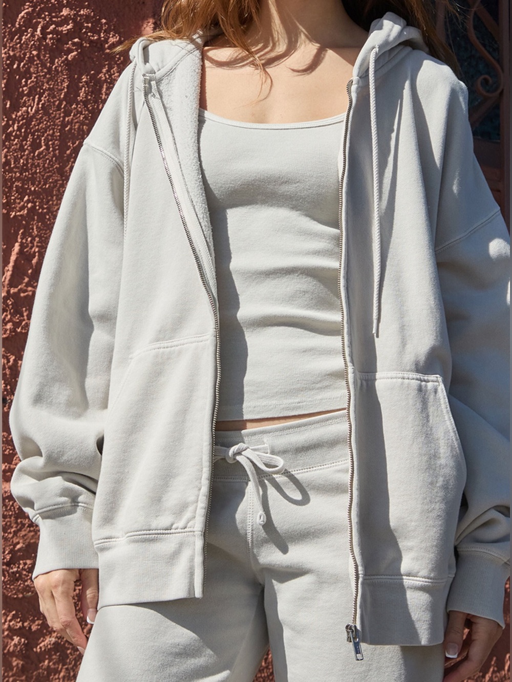 Brandy Melville John Galt Cement Christy Zip Up Oversized Hoodie